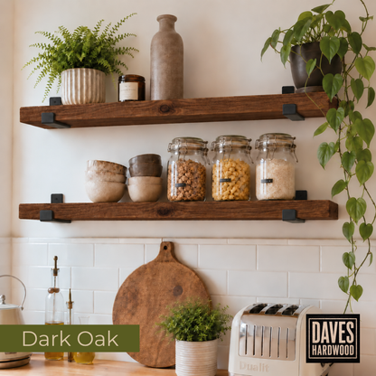 Handmade Solid Wood Rustic Wall Shelf with Brackets | Approx. 23cm Deep x 4cm Thick