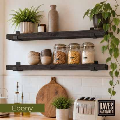 Handmade Solid Wood Rustic Wall Shelf with Brackets | Approx. 23cm Deep x 4cm Thick
