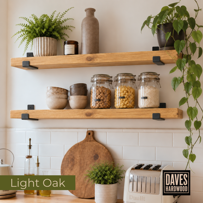 Handmade Solid Wood Rustic Wall Shelf with Brackets | Approx. 23cm Deep x 4cm Thick