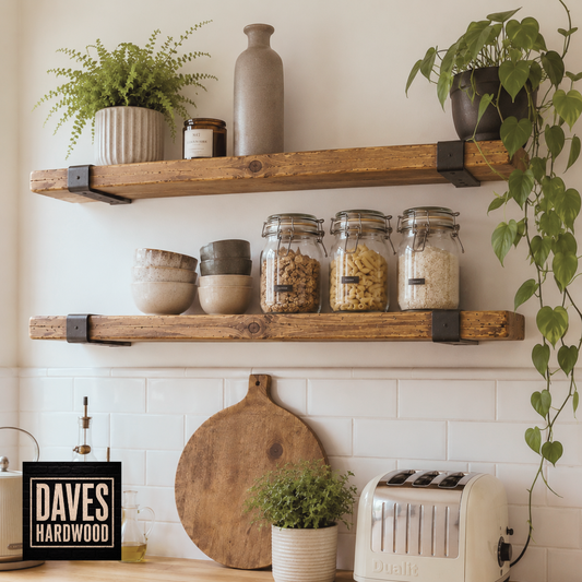 Handmade Solid Wood Rustic Wall Shelf with Brackets | Approx. 23cm Deep x 4cm Thick