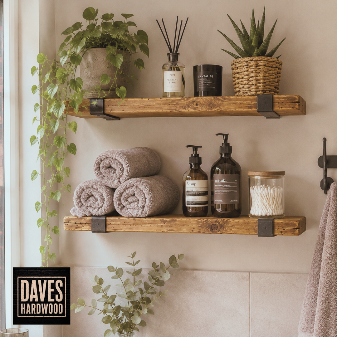 Handmade Solid Wood Rustic Wall Shelf with Brackets | Approx. 23cm Deep x 4cm Thick