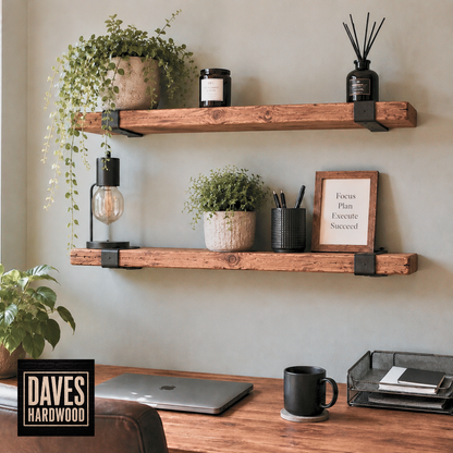 Handmade Solid Wood Rustic Wall Shelf with Brackets | Approx. 23cm Deep x 4cm Thick