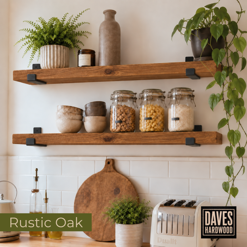 Handmade Solid Wood Rustic Wall Shelf with Brackets | Approx. 23cm Deep x 4cm Thick