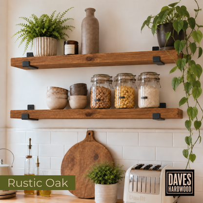 Handmade Solid Wood Rustic Wall Shelf with Brackets | Approx. 23cm Deep x 4cm Thick