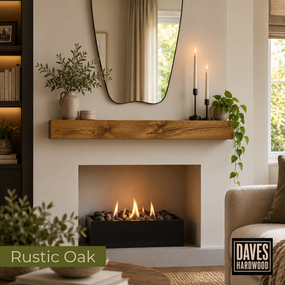 Premium Solid Oak Fireplace Mantel Shelf | Rustic Oak Beam | 10cm High x 10cm Deep